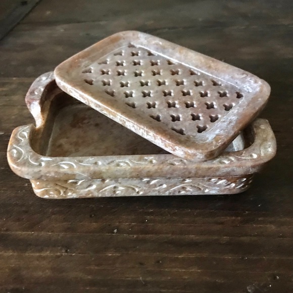 Natural Hand Carved Stone Soapdish Soap Holder 2pc - Picture 5 of 10